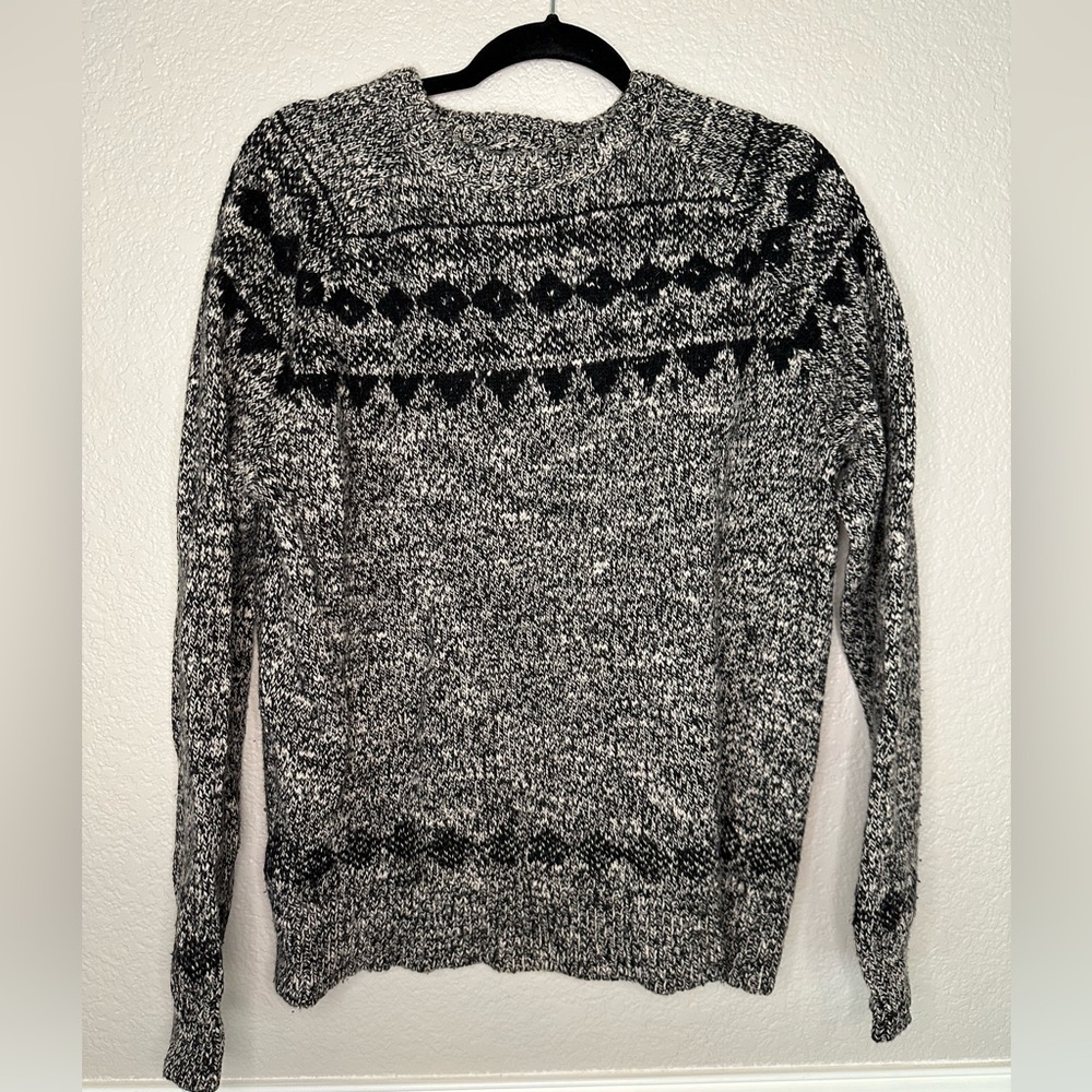 J. Crew Fair Isle Wool Blend Sweater Size Large Grey and Cream